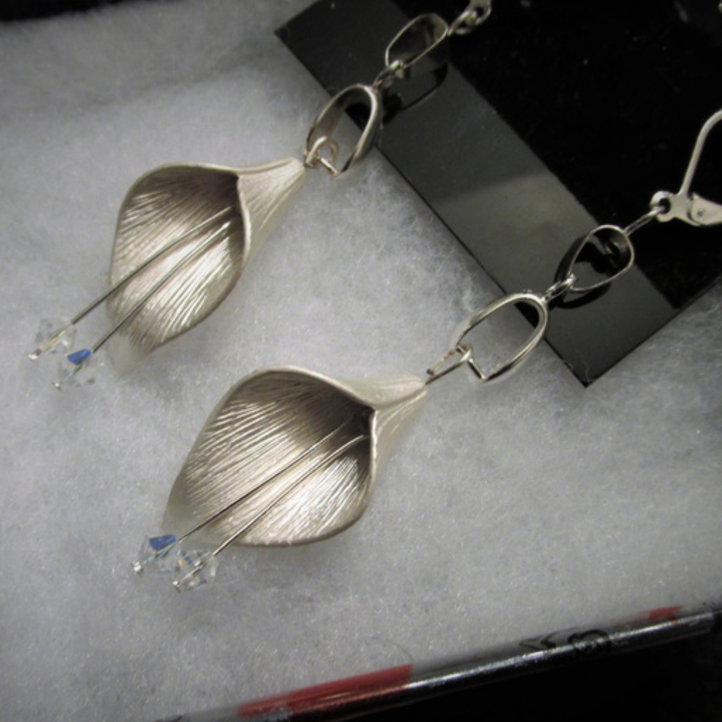 Silver Plated Cala Lillies W/ Swarovski Crystal